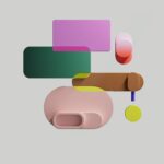 Colorful abstract 3D shapes arranged on a soft gray background, evoking modern art.
